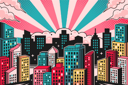 Illustration mit Stadt-Skyline Quelle: Freepik