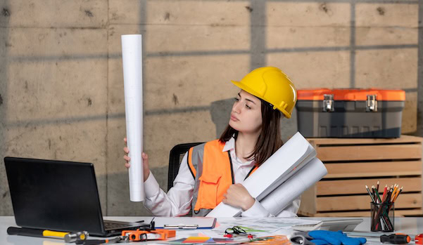 Ingenieurin arbeitet an ihrem Schreibtisch Foto: KamranAydinov