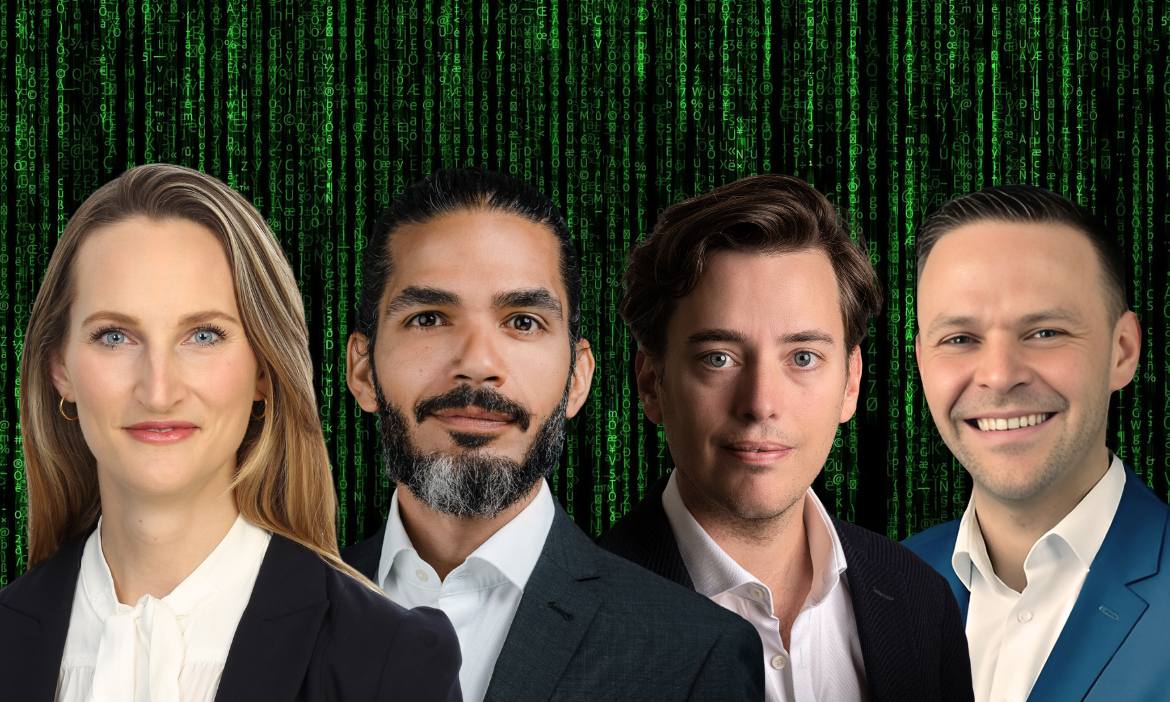 Spezialisten der Cyberversicherer (v.l.n.r.): Gisa Kimmerle (Hiscox), Daniel Blazquez (Markel), Vincenz Klemm (Baobab Insurance), Martin Swider (Coalition)