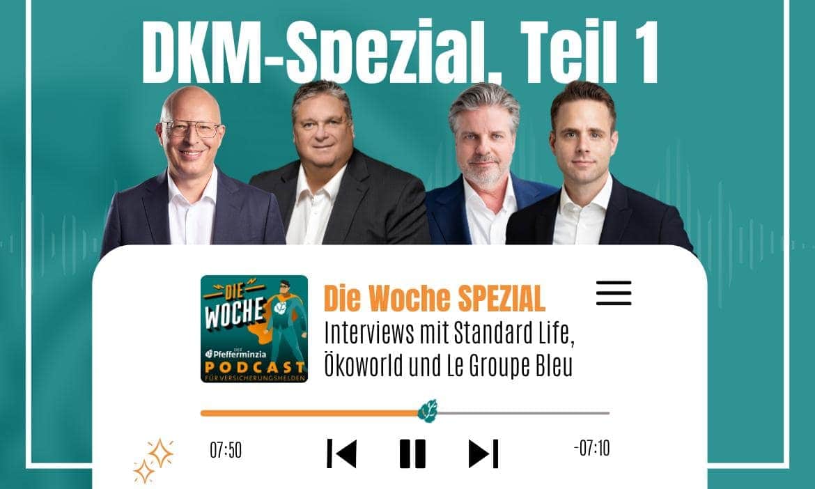 Die Gäste im Podast (v.l.): Christian Nuschele (Standard Life), Marcus Langer (Ökoworld), Jürgen Dörendahl und Thomas Dudkiewicz (beide Le Groupe Bleu).